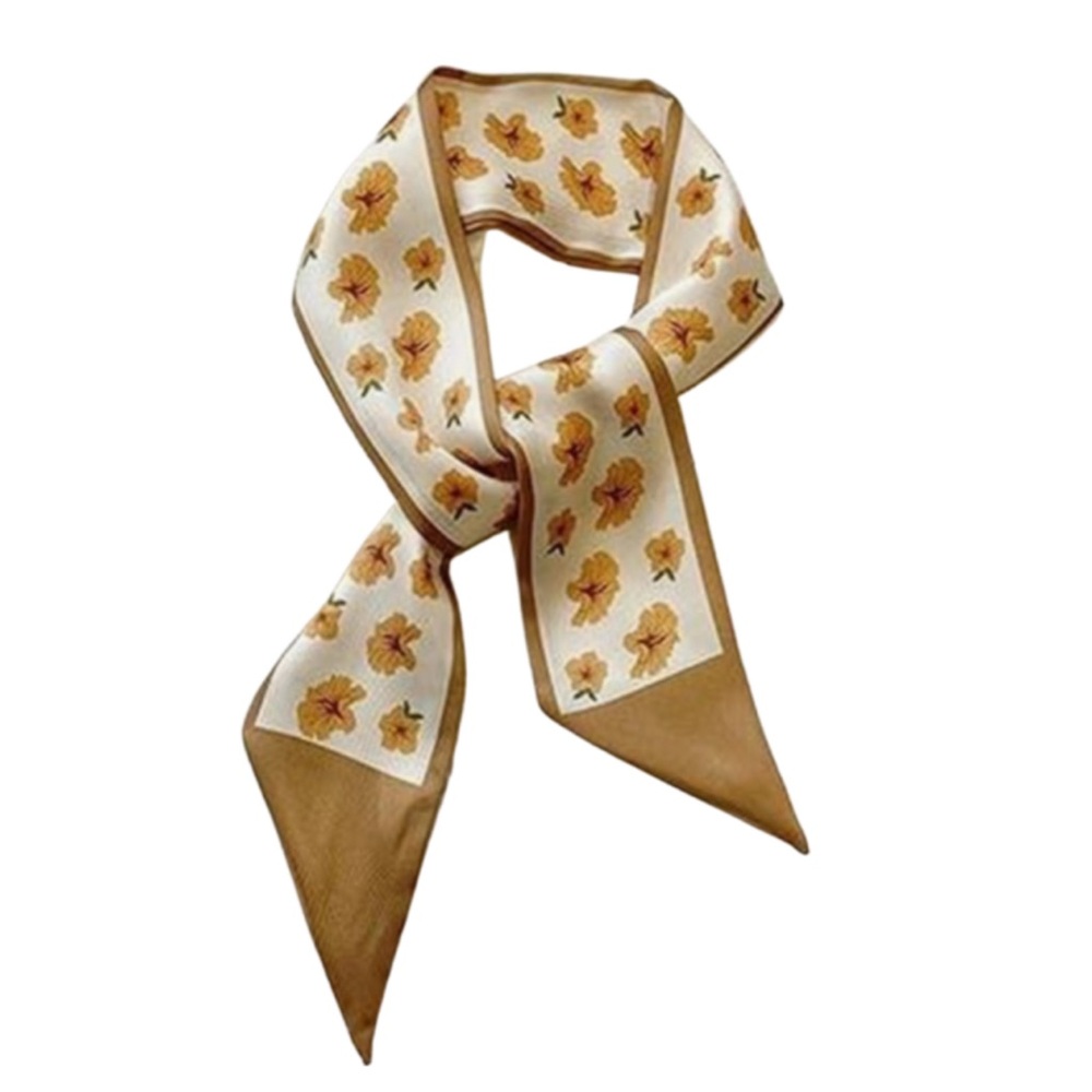 Bag Scarf Golden Marigold Flower Print Twilly Bag Thin Scarf New